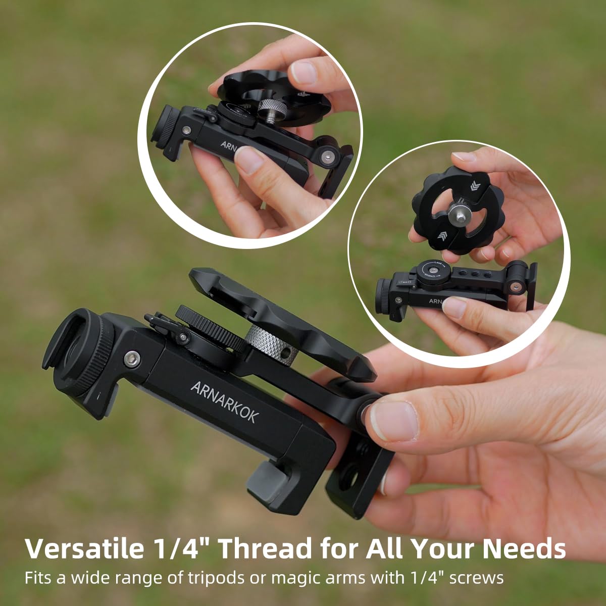 Sunflower Shape Magnetic Phone Tripod Mount Adapter with 1/4-20 Thread, 2 Cold Shoe Compatible with iPhone 17 16 15 Pro Max 15 Plus 14 13 12, iPhone