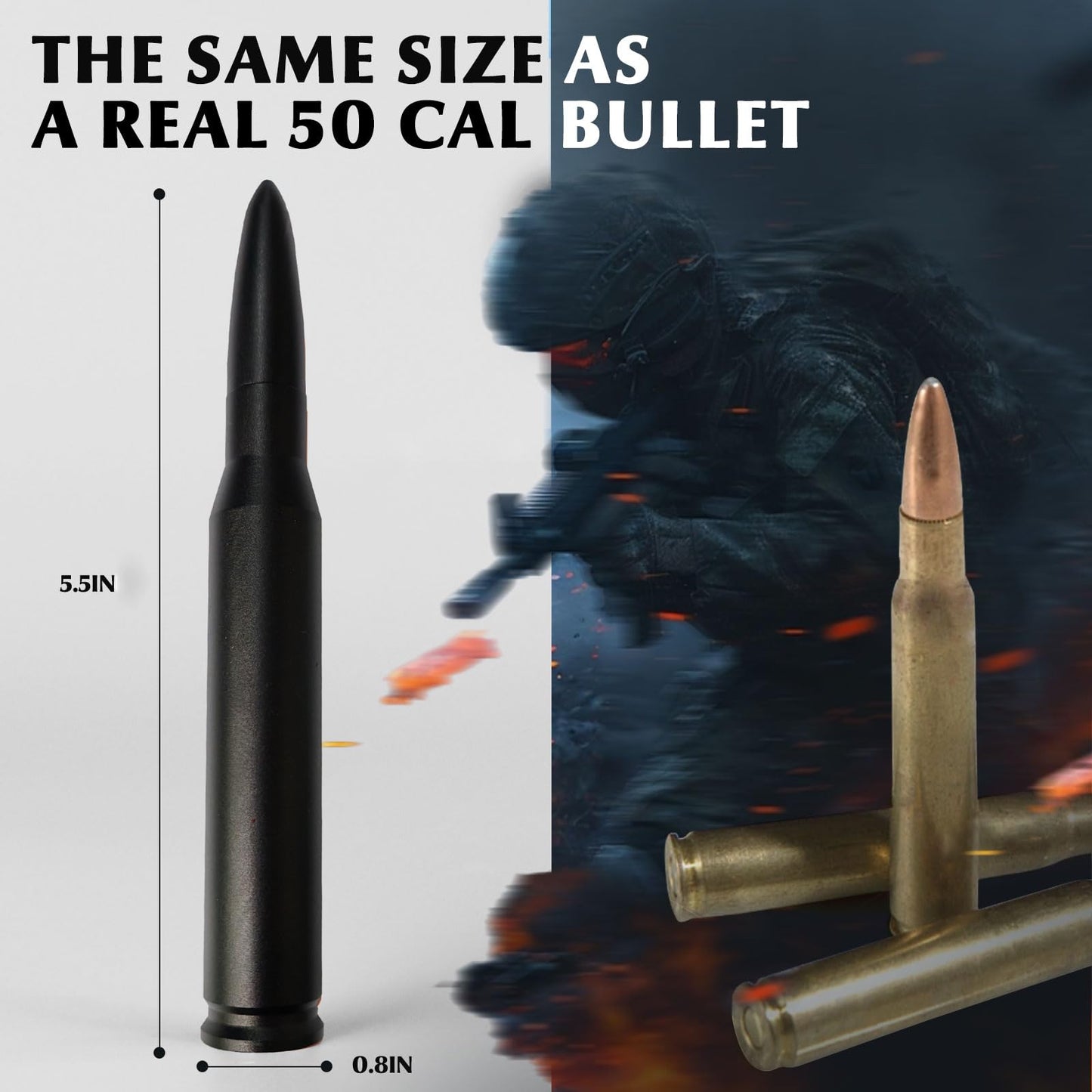 Car Truck Antenna 50 Cal Bullet Antenna Truck Accessories Silverado 1500 F150 F250 F350 Dodge Ram 1500 GMC Sierra 1500 Ranger Short Replacement Black