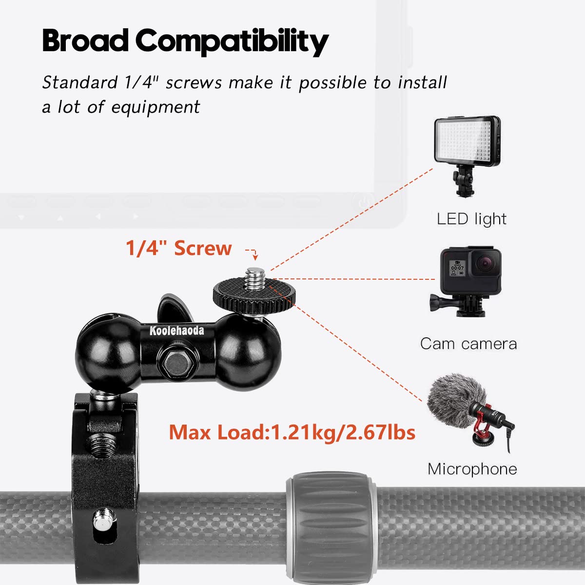 koolehaoda Double Ballhead Ball Arm Camera Clamp Mount Monitor Mount Bracket with Crab Clamp for Ronin M Ronin MX Freefly MOVI Microphones(Double Ball