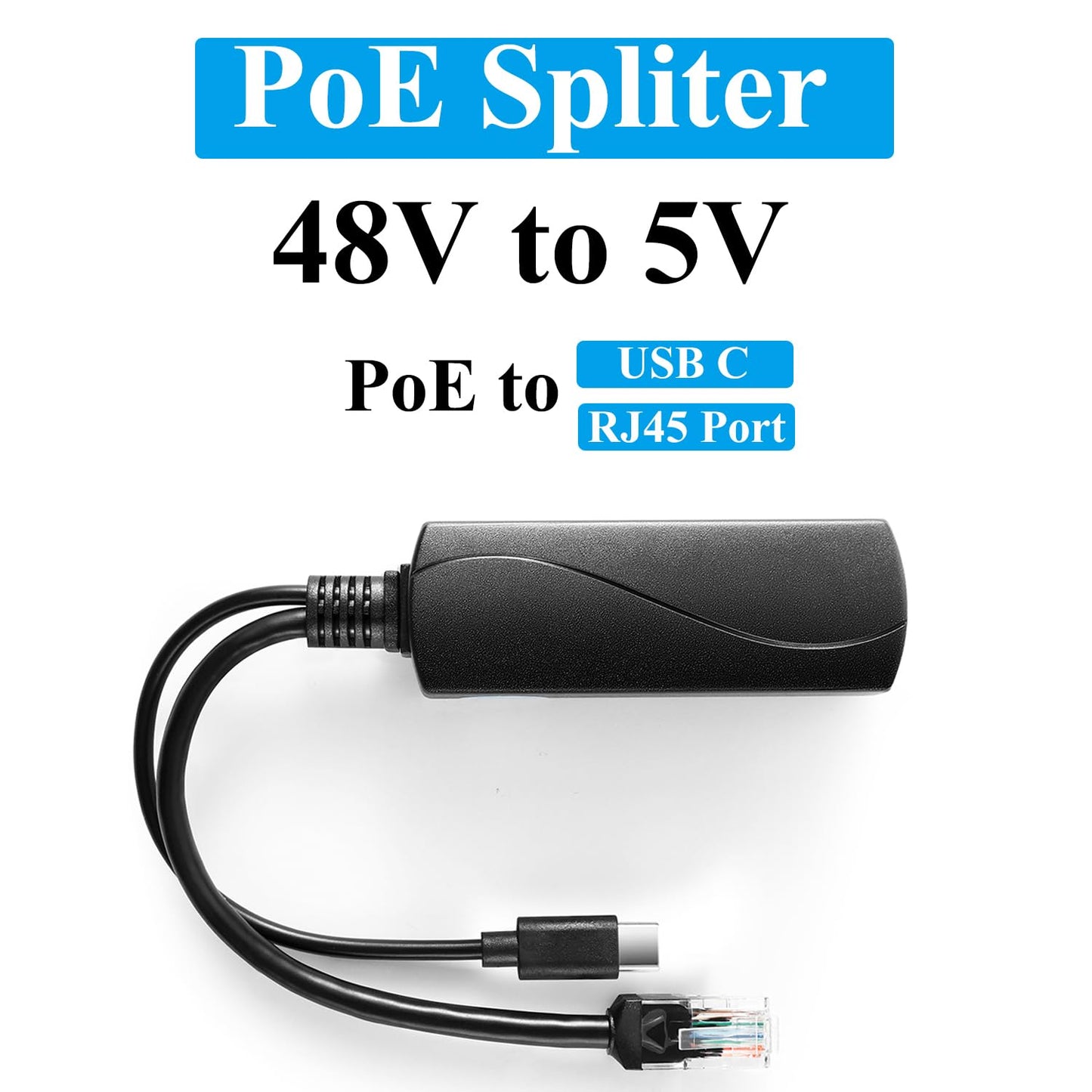 Type C PoE Splitter - 5V 2.4A Output, IEEE 802.3af Standard, 10/100Mbps for Type C to RJ45 Port Power Over Ethernet Adapter (TYPEC0502 Black)
