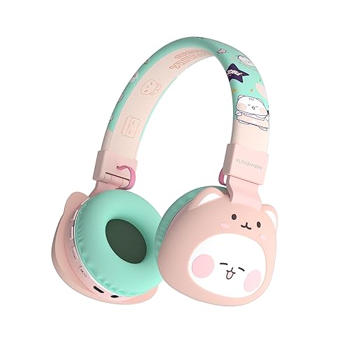 YLFASHION Kids Bluetooth Headphones, 85dB Volume Limit, Ultra-Soft Over-Ear, Built-in Mic, Foldable,Cartoon Animal Design, Suitable for School…