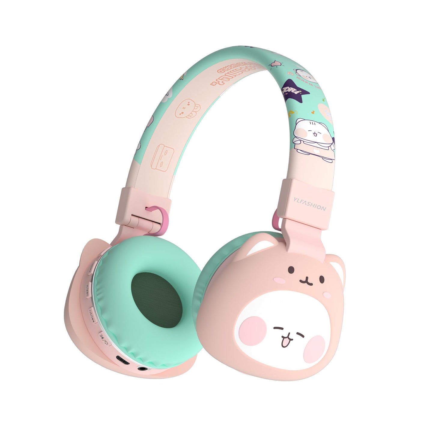 YLFASHION Kids Bluetooth Headphones, 85dB Volume Limit, Ultra-Soft Over-Ear, Built-in Mic, Foldable,Cartoon Animal Design, Suitable for School…