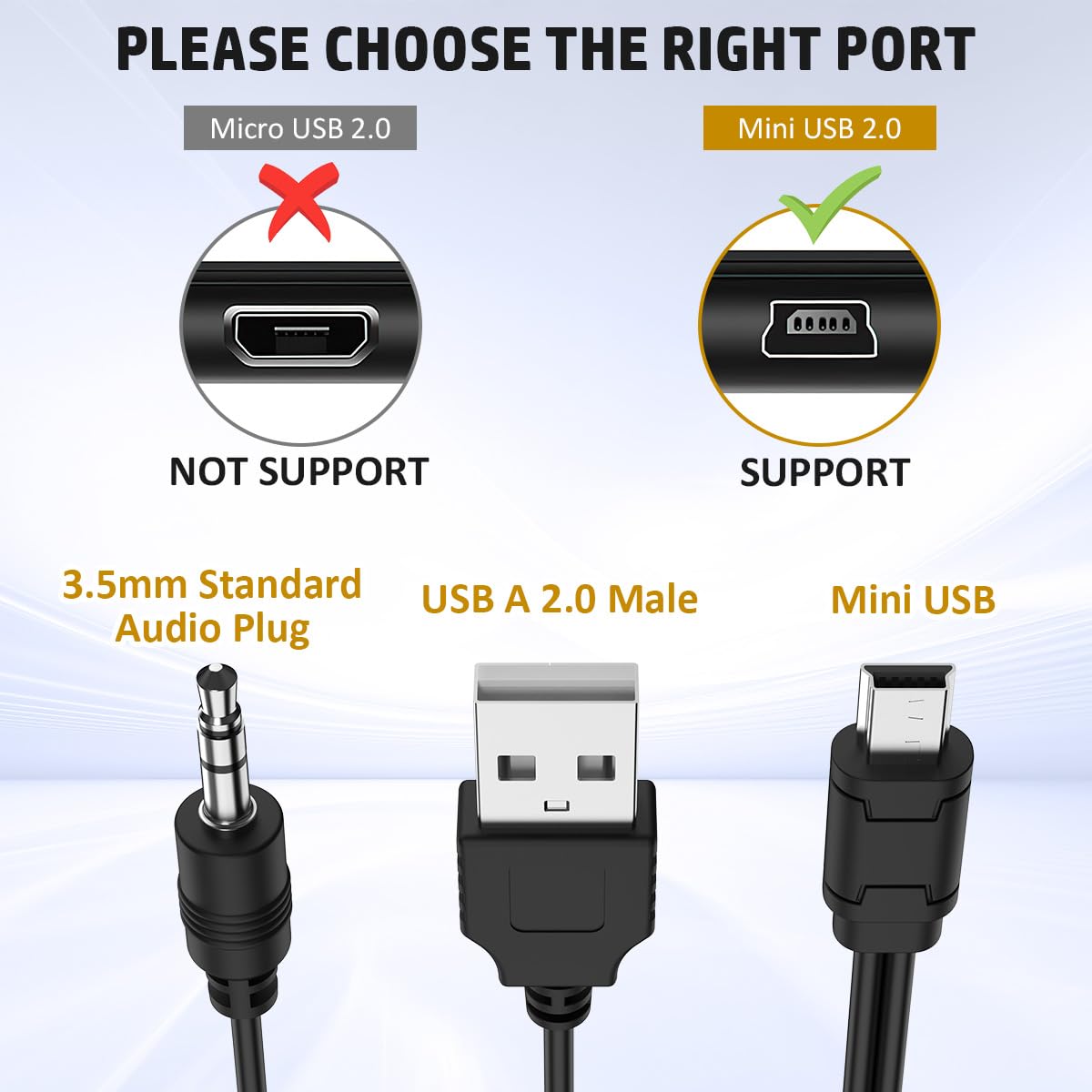 1.67ft USB2.0 Charging Cord to Mini B Male and 3.5mm Jack Plug Audio Cable for iHome IHM60 IHM61 IHM59 Speakers MP3/MP4 Bluetooth Speaker (Mini USB)