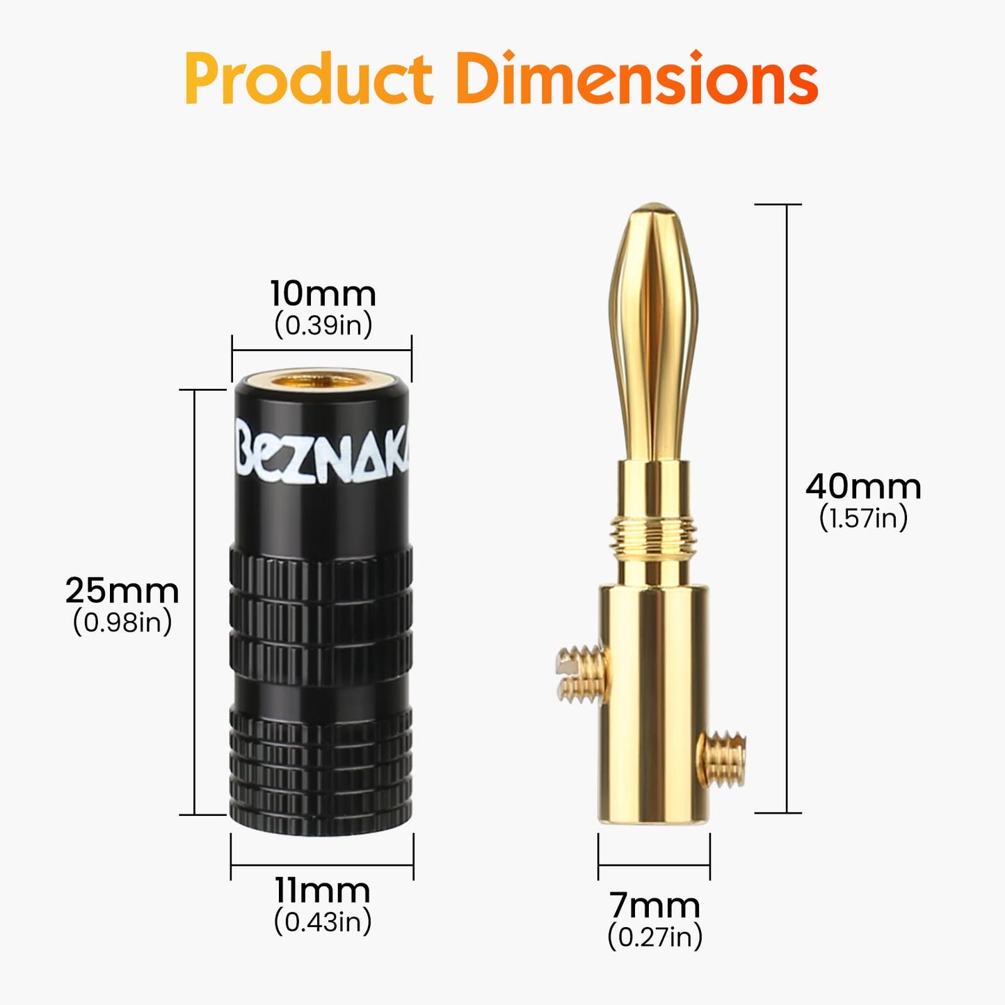 Beznaka Banana Plugs with Dual Set Screws,Black and Red Aluminum Shell,12 Pairs/24 Pcs