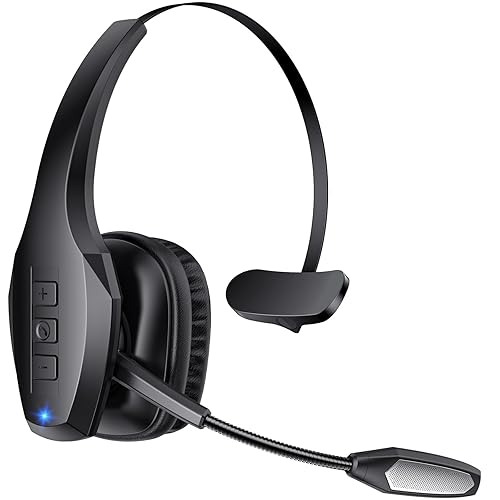 Trucker Bluetooth Headset, Wireless Headset with Mic, Bluetooth Headsets with Dual Noise Cancelling Microphone & Mute Button, 55Hrs Working Time PC