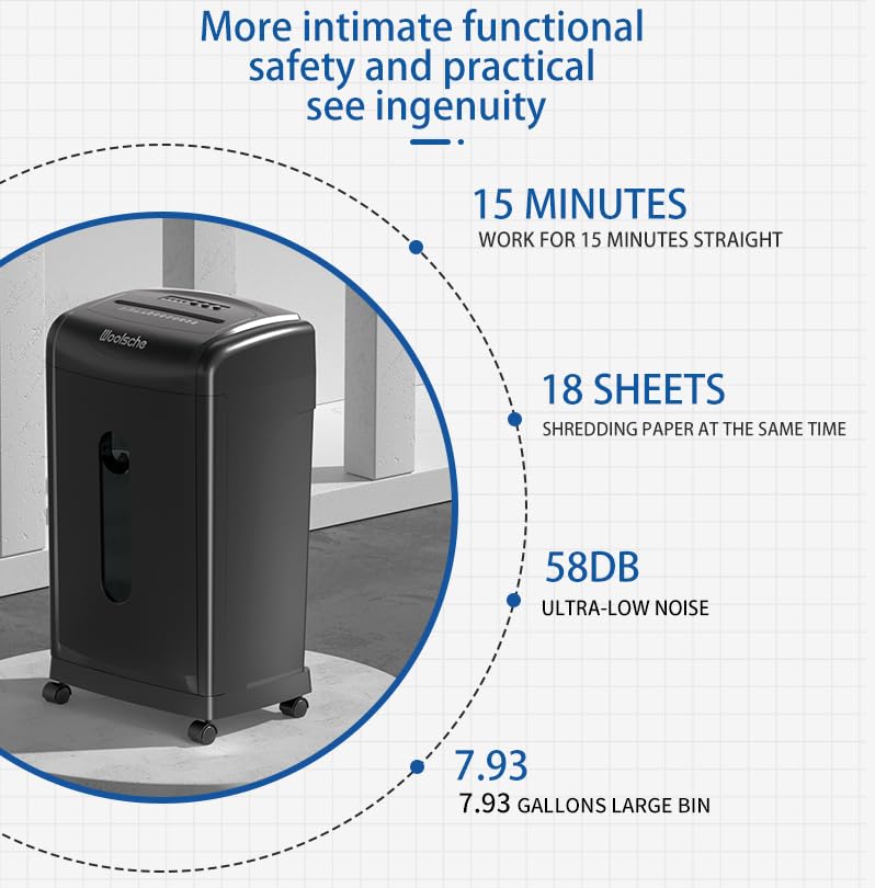 Heavy Duty Paper Shredder & Cross-Cut Document Shredder - 19-Sheet Capacity for Paper/Credit Cards, Quiet Operation with 7.93 Gal Pullout Bin