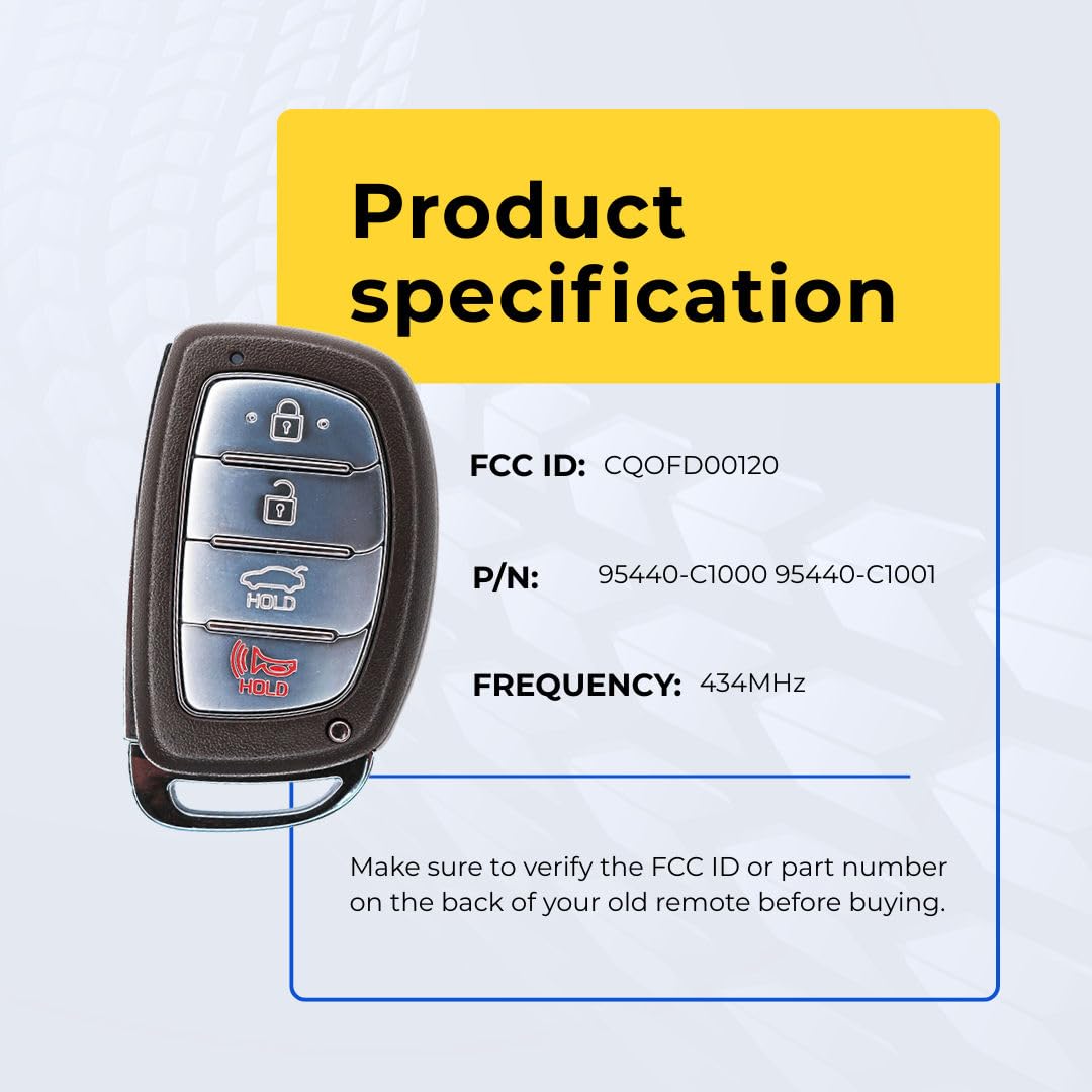 Replacement Key Fob Compatible with 2015-2017 Sonata Key Fcc CQOFD00120 Part Number 95440-C1000 95440-C1001