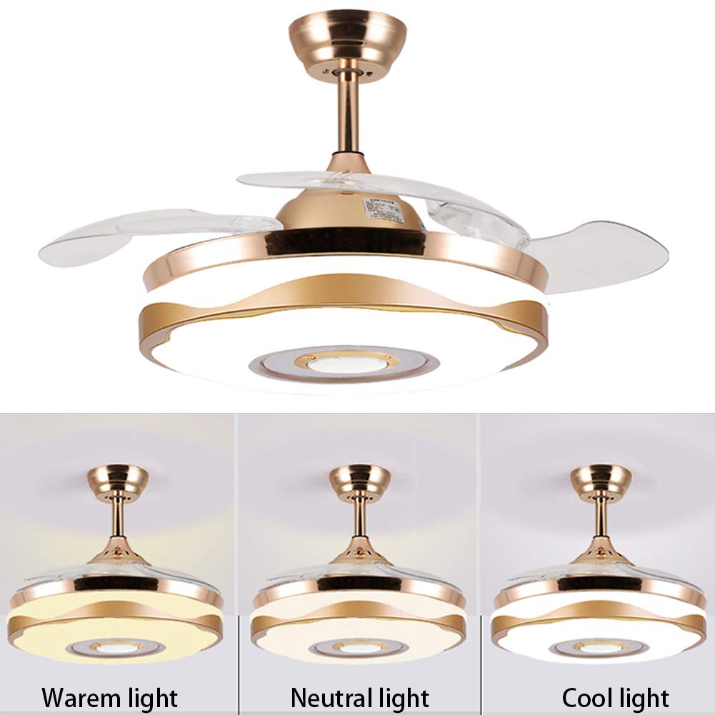 KPIBEST 36 Inch Bluetooth Ceiling Fan with Remote Control 3 Lights Level, Retractable Chandelier Fans with 7 Colorful Dimmable for Dining Room Bedroom