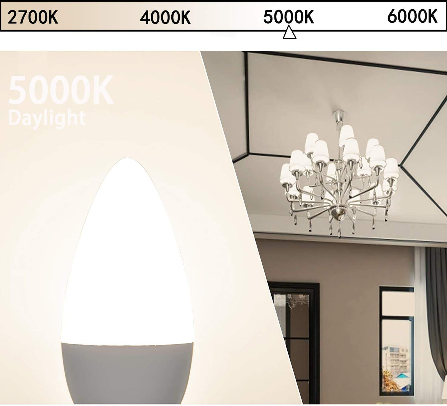GOSCHE Type B E12 Candelabra LED Bulbs, 60-Watt Equivalent, 5000K, 6 Pack