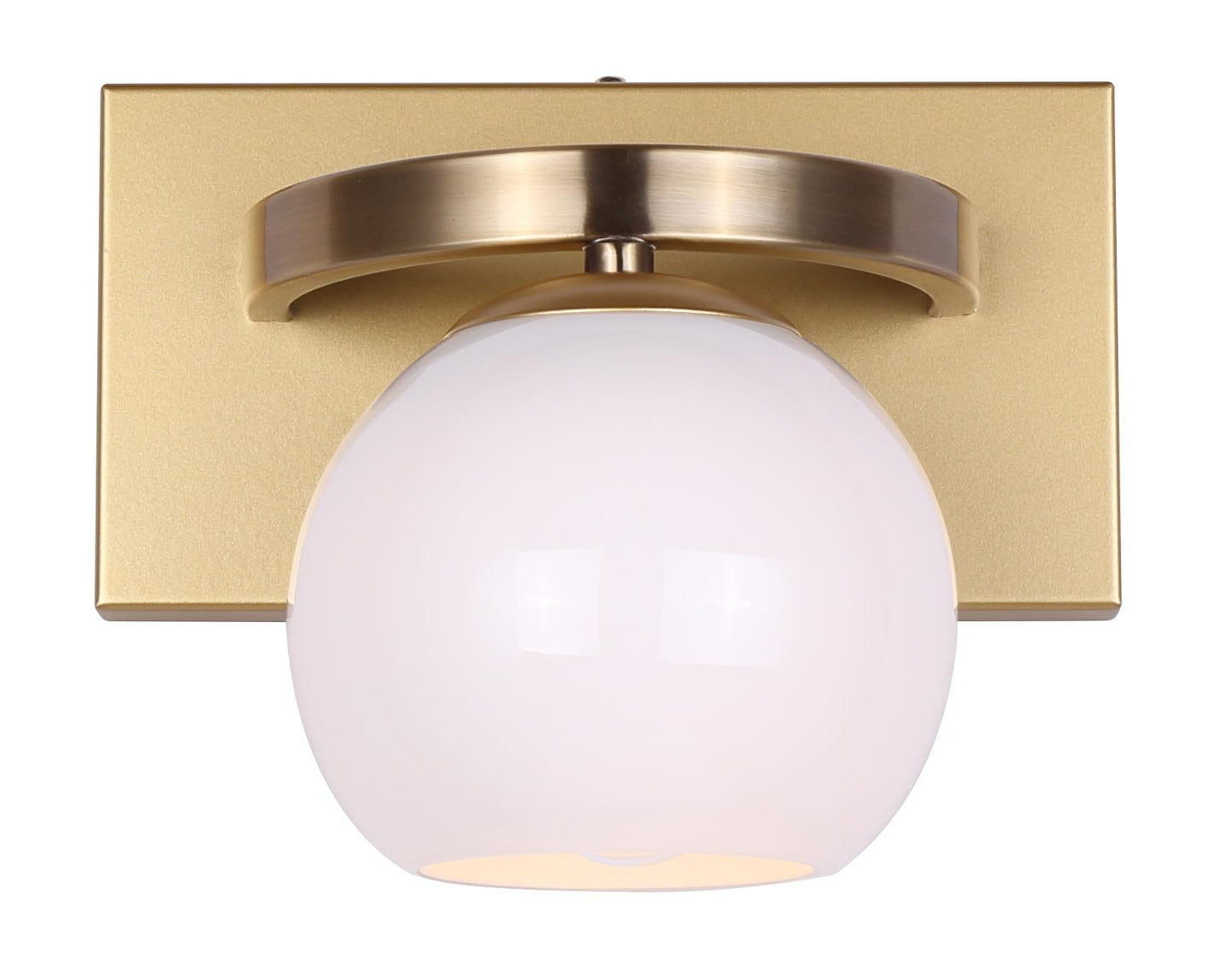 Canarm Monroe 1-Light Vanity Fixture, Mid-Century Modern Gold Finish with White Glass Shade, Damp Rated Wall Sconce for Bathroom or Powder Room