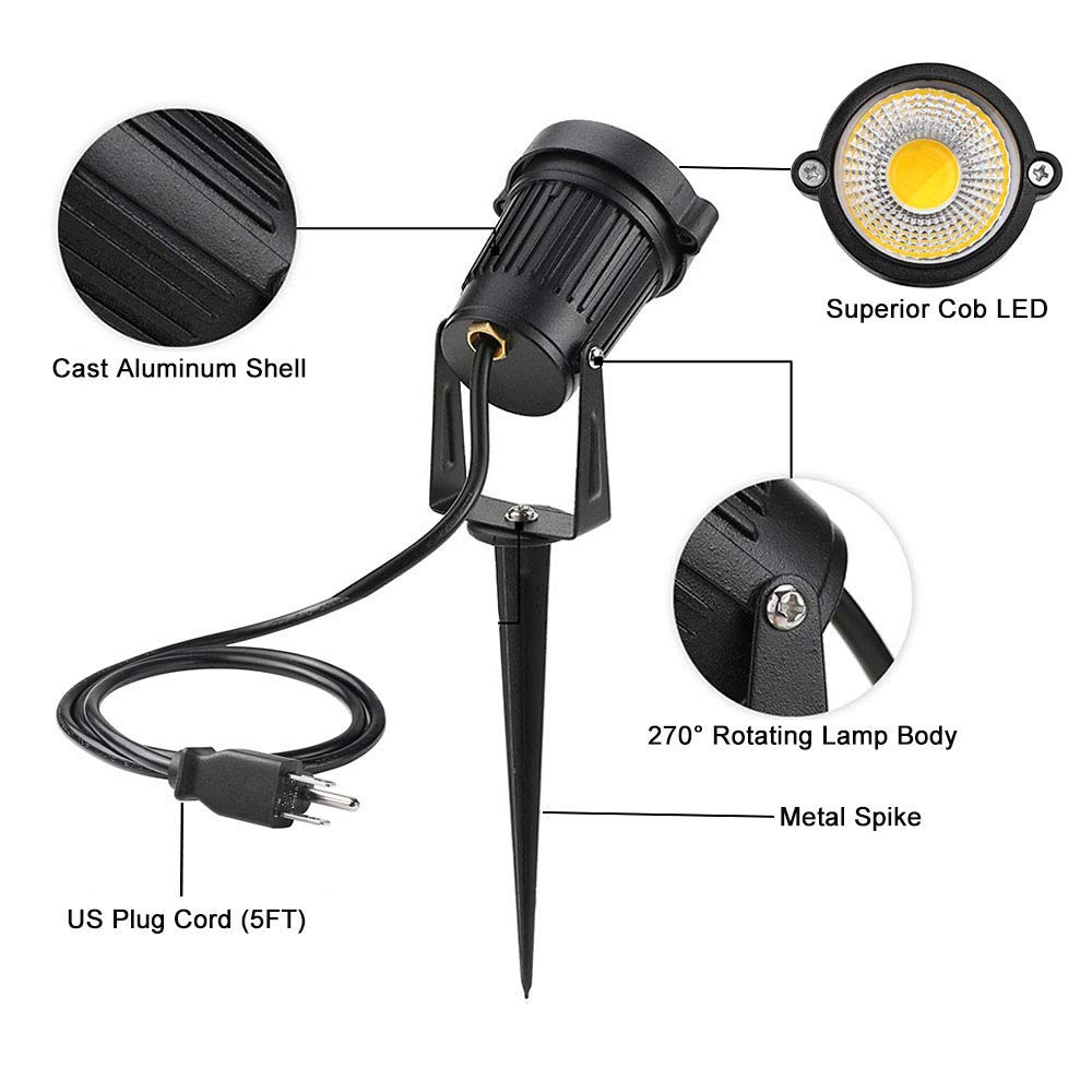 Romwish LED Landscape Spotlight 5W, Outdoor Landscape Lighting 120V Plug-in, 550LM Waterproof LED Landscape Lights, Landscape Spot Lights for Yard