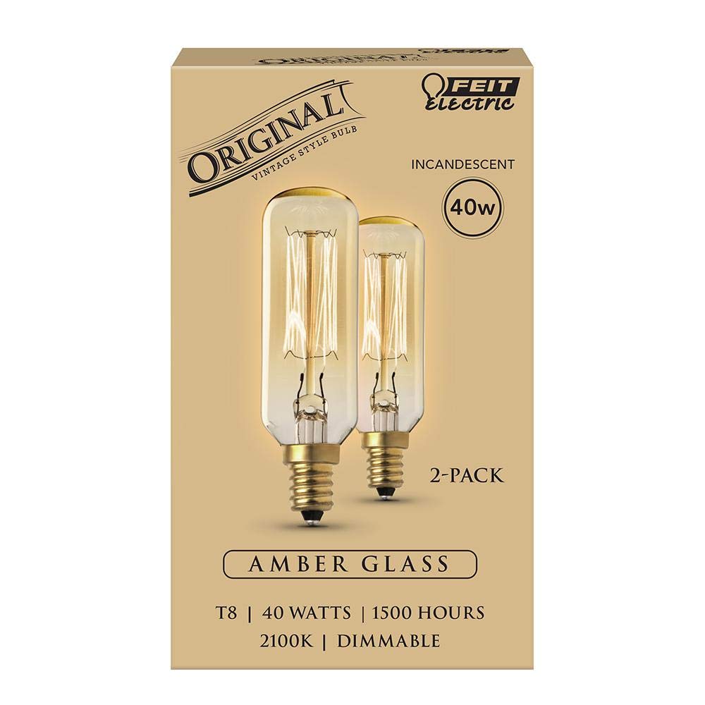 Feit Electric 40-Watt T8 Dimmable Incandescent Amber Vintage Edison Light Bulb