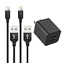 Dual USB Port Wall Plug Charger Plug and 2-Pack Nylon Braided 6-FeetLightning Cable Charge/Sync Compatible with iPhone 14/14 Pro Max/13/12/12…