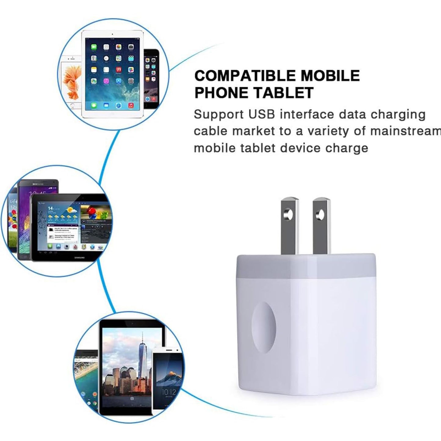 FiveBox Charger Block, USB Wall Charger, 3Pack Dual Port 2.1Amp Fast Charger Brick Base Adapter Charging Cube Plug Box for iPhone 16e 16 Pro Max 15 14