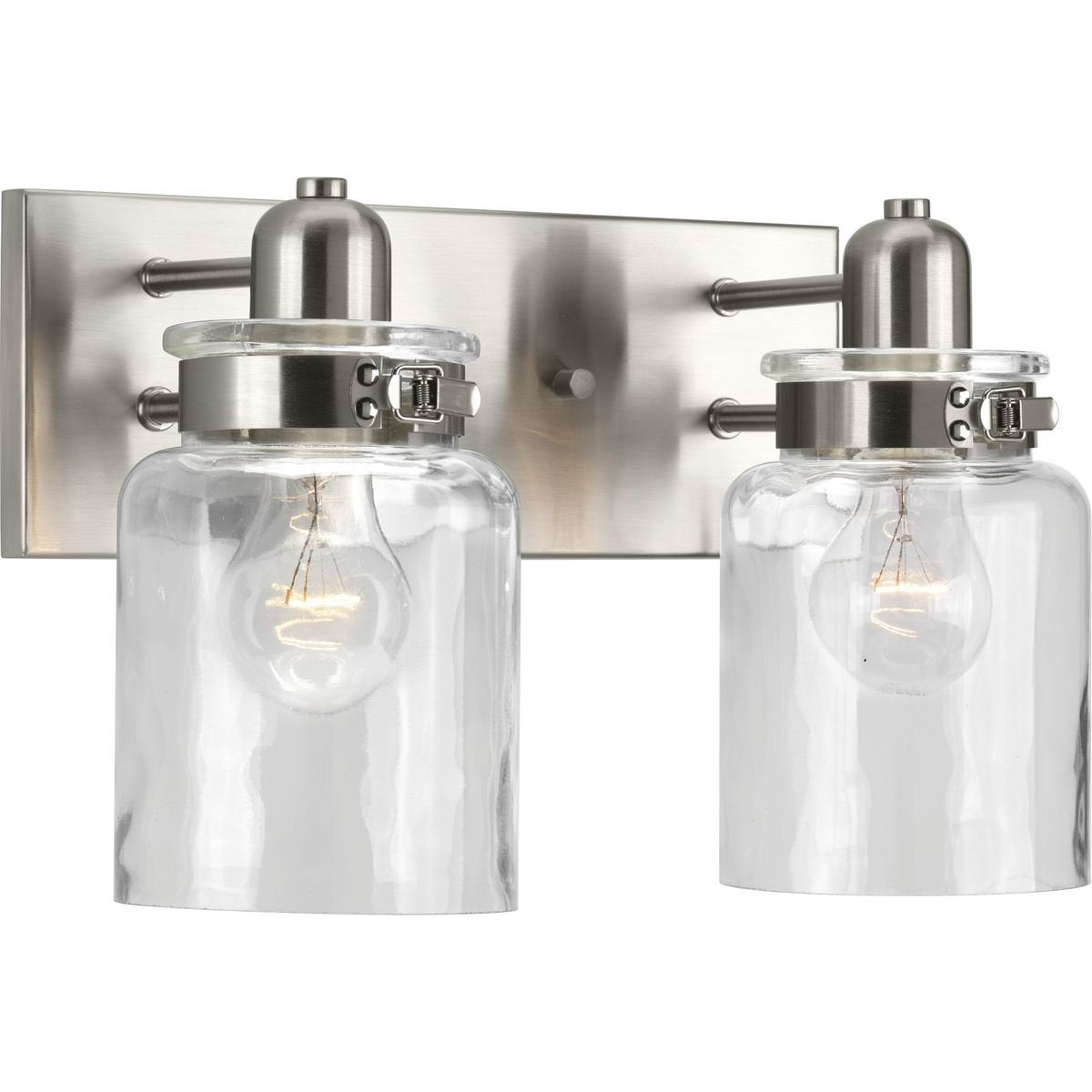 Progress Lighting P300046-009 Calhoun Collection Clear Glass Farmhouse Bath Vanity Light, 2-Light, Brushed Nickel