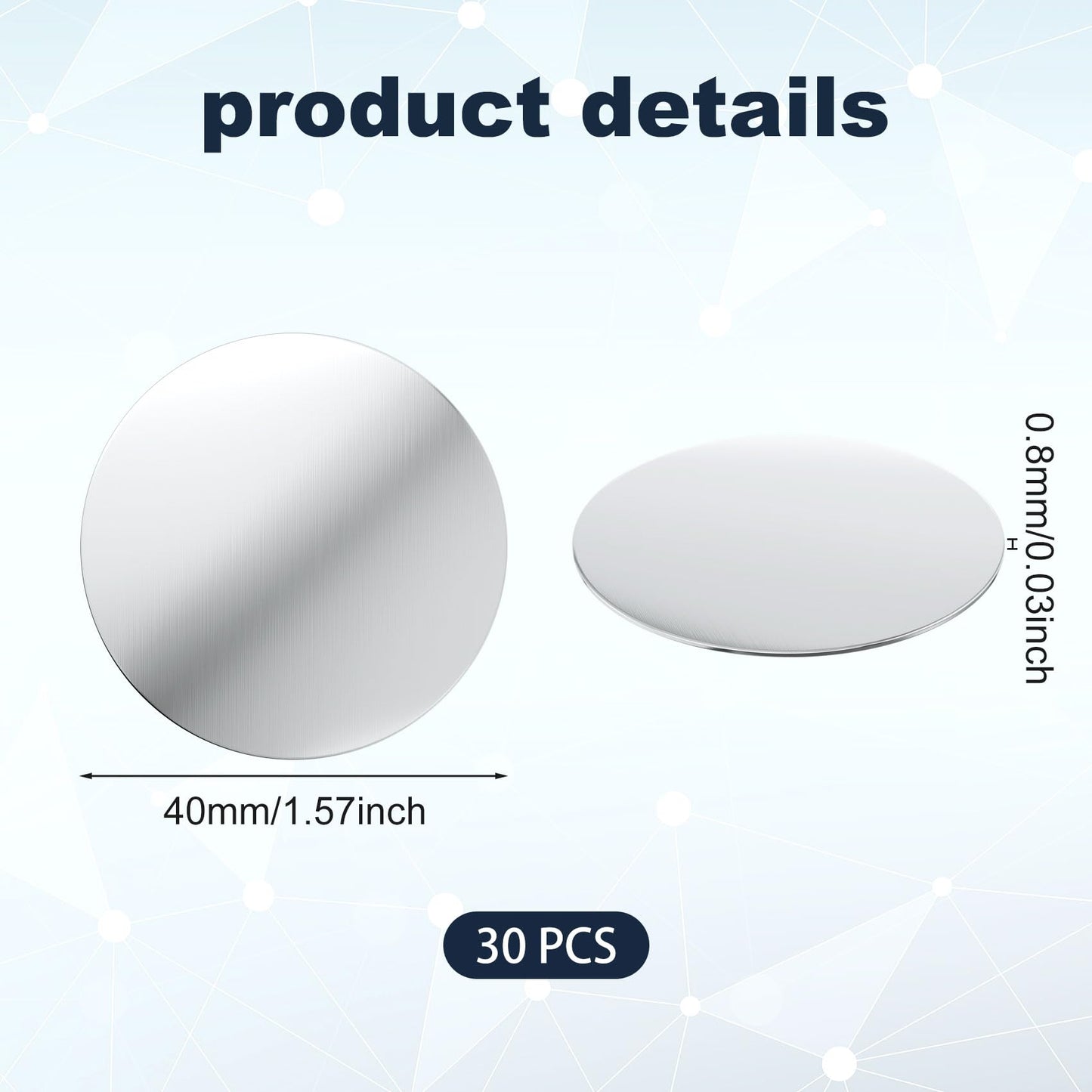 KIKOOD 30pcs 40mm Universal Round Metal Phone Disk for Magnetic Car Phone Holder, Self-Adhesive, Silver