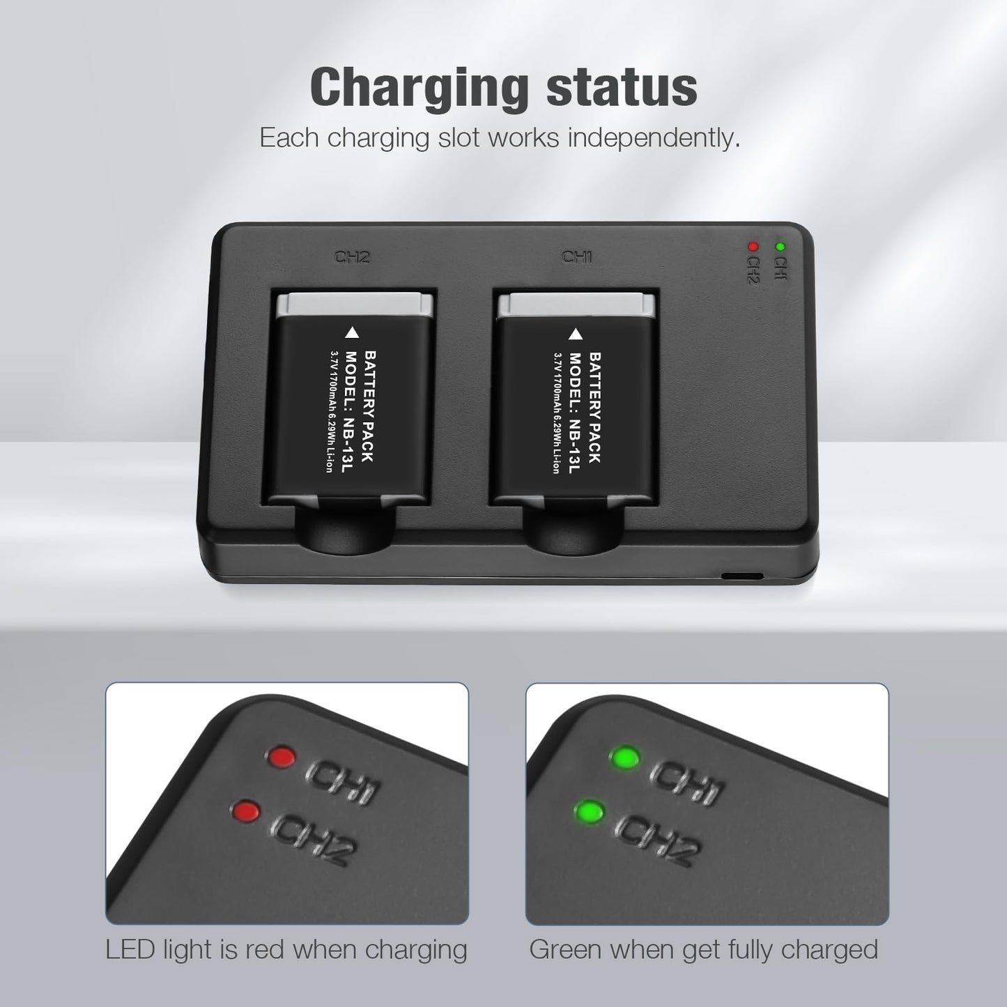 NB-13L Battery 2 Pack Replacement Li-ion Batteries and USB Dual Charger Set Compatible with PowerShot G1X G5X G7 X G7X Mark 2 II III G9 X G9X SX620