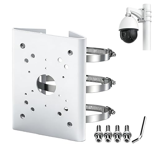 BeElion Pole Column Vertical Pole Mount Bracket for CCTV Dahua Wall Mounts Dome Security Cameras - Weatherproof 80-150mm Adjustable Hoop, 10KG Load