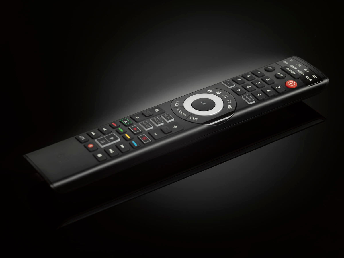 One for All URC7880 Universal Smart Remote Control up to 8 Devices with Free Setup App - Easy Learning Feature - Infrared Connectivity Technology and 3 Shortcut App Keys - Black