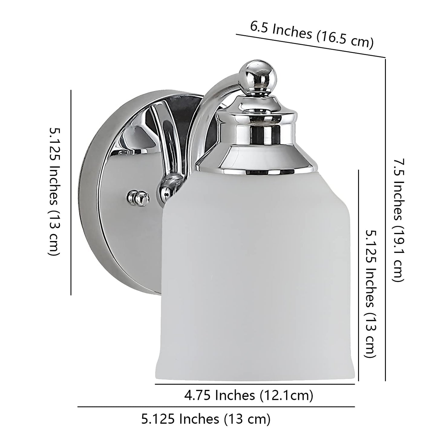 JONATHAN Y 7.5" Chrome Modern Farmhouse LED Vanity Light Wall Sconce Fixture, Frosted White Glass Shade, Dimmable Wall Lamp for Bathroom Mirror