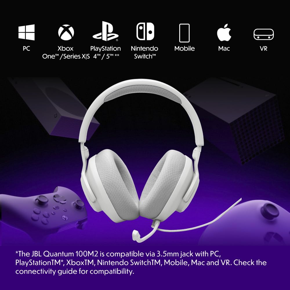 JBL Quantum 100M2 - Wired Over-Ear Gaming Headset with omnidirectional, Detachable mic with Mute Option and Fabric-Covered Memory Foam Ear Cushions…