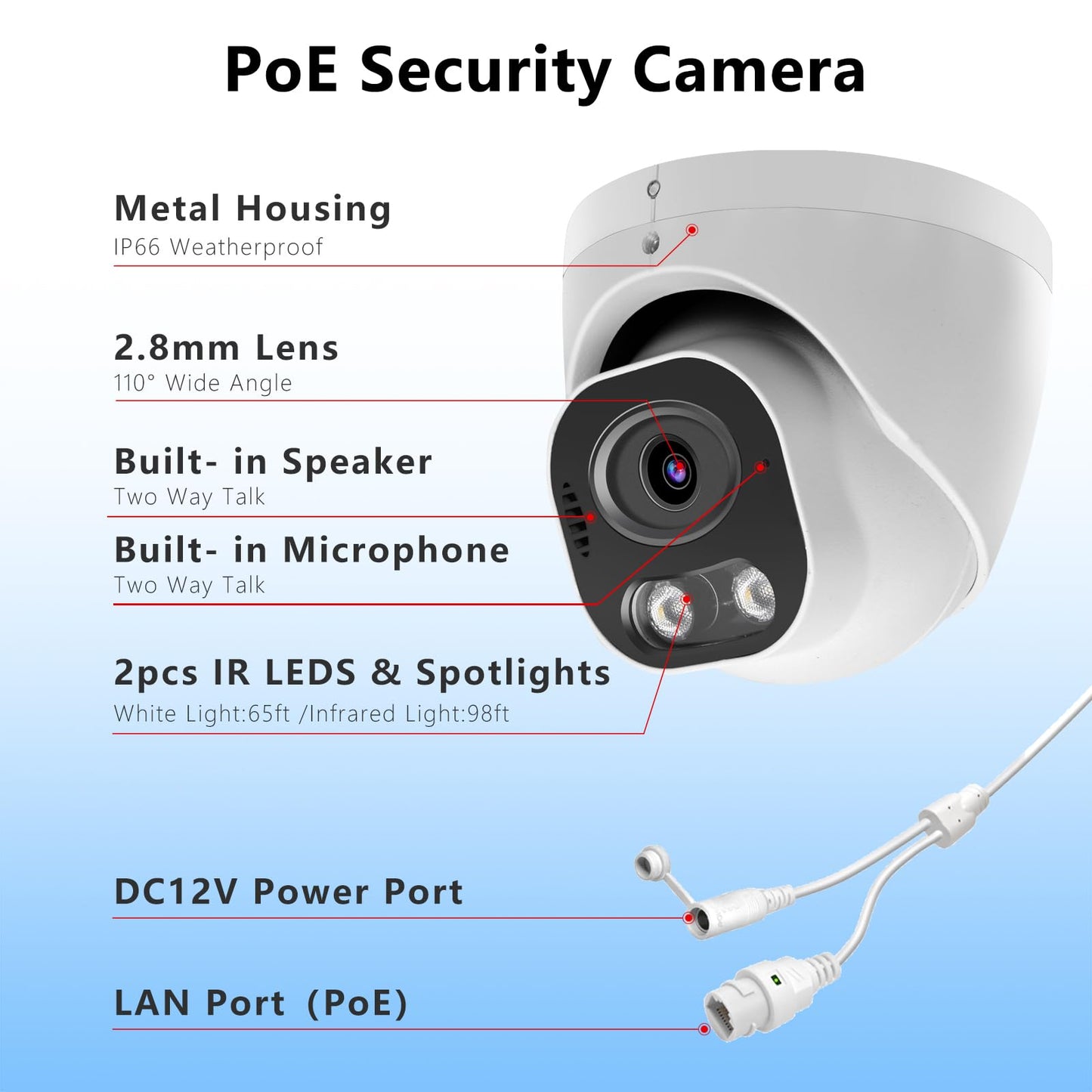Tennoz 8MP 4K PoE IP Security Camera, H.265 Smart Dual Light Turret Dome Camera, Support Color Night Vision, Two Way Talk, SD Card Slot, 98ft Night