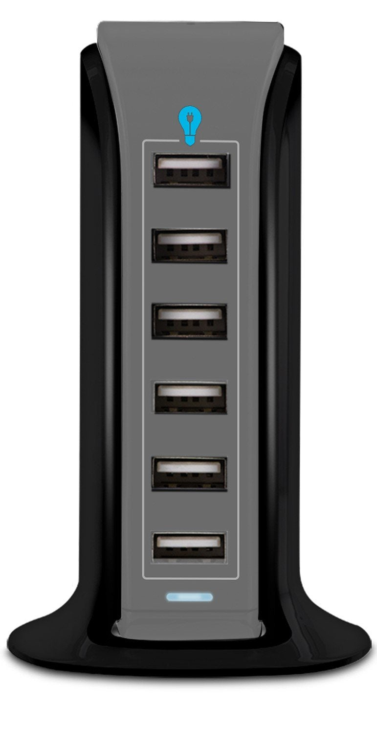 Aduro 40W 6-Port USB Desktop Charging Station Hub Wall Charger for iPhone iPad Tablets Smartphones with Smart Flow (Black/Grey)