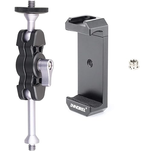 Magic Arm and Phone Mounting Clip, INNOREL Universal Aluminum Alloy Telephone Clamp with A 1/4" to 3/8" Screw for Camera Tripod External Shooting