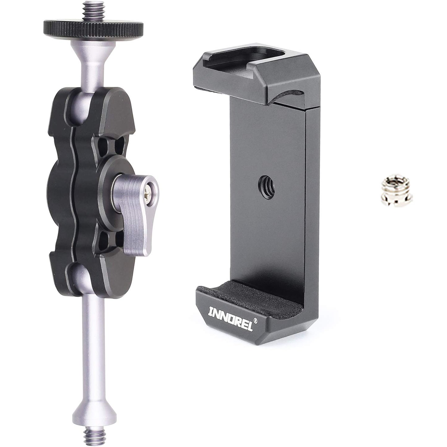 Magic Arm and Phone Mounting Clip, INNOREL Universal Aluminum Alloy Telephone Clamp with A 1/4" to 3/8" Screw for Camera Tripod External Shooting