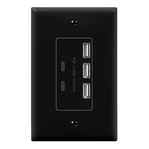 LIDER 6.0A 30W USB A&C in-Wall Charger, 3 USB Type-A and 2 USB Type-C Charging Ports, Interchangeable Face Cover, Modern Upgrade, Wall Plate Included