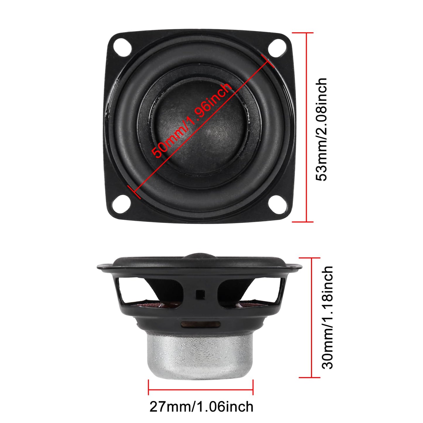 JUZITAO 2PCS 2" 2inch 4Ohm 10W Full Range Audio Speaker Stereo Woofer Loudspeaker 10W 4Ohm Bass Small Speaker with Fixing Holes