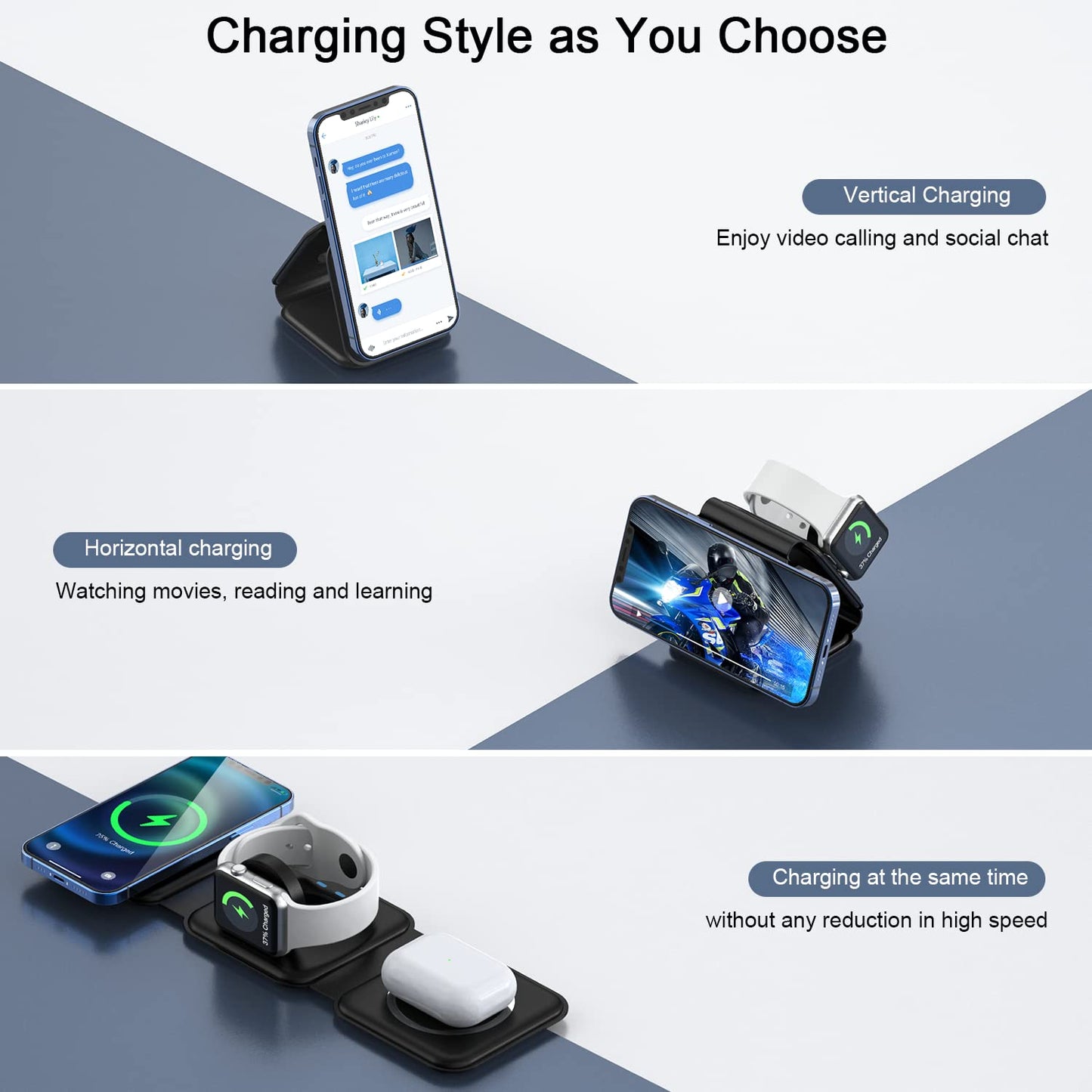 Wireless Charger 3 in 1,RTOPS Magnetic Traval Wireless Charging Station GaN Compatible with Apple Magsafe Multiple Devices