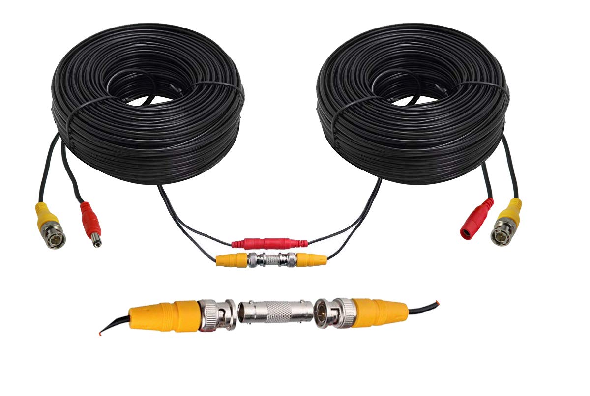 InstallerCCTV BNC Video Power Cable, 60ft All-in-One Video HD-TVI HD-CVI AHD Analog 1080p Black Premade Power Cable w/Connectors for CCTV Security