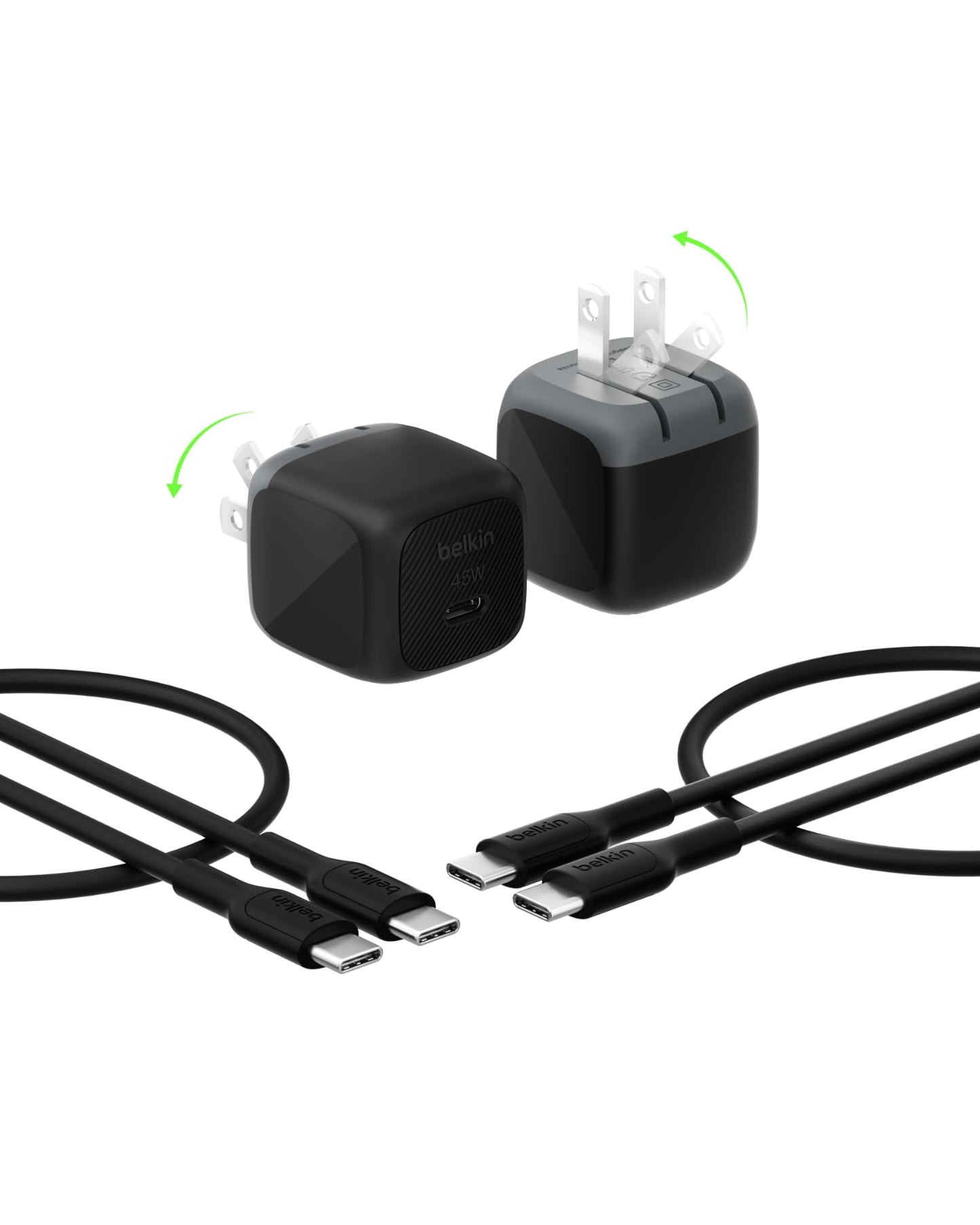 Belkin 45 Watt USB C Charger Block (2 Pack), USB-C Cable Included, PD3.1 PPS Fast Charging, Samsung Galaxy S26, S25, Apple iPhone 17, Air, Pro, Pro