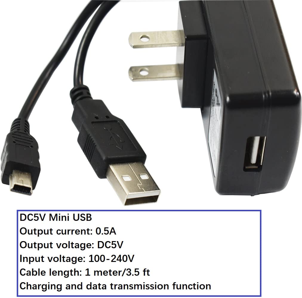 DC 5V Adapter, Mini USB Cable AC Adapter, Mini B DC Cord for Scan Radio, Record, T1 Calculator, Blue Dnowball Mic, MP3, Camera, Tablet, Hub, DVR, PS3…
