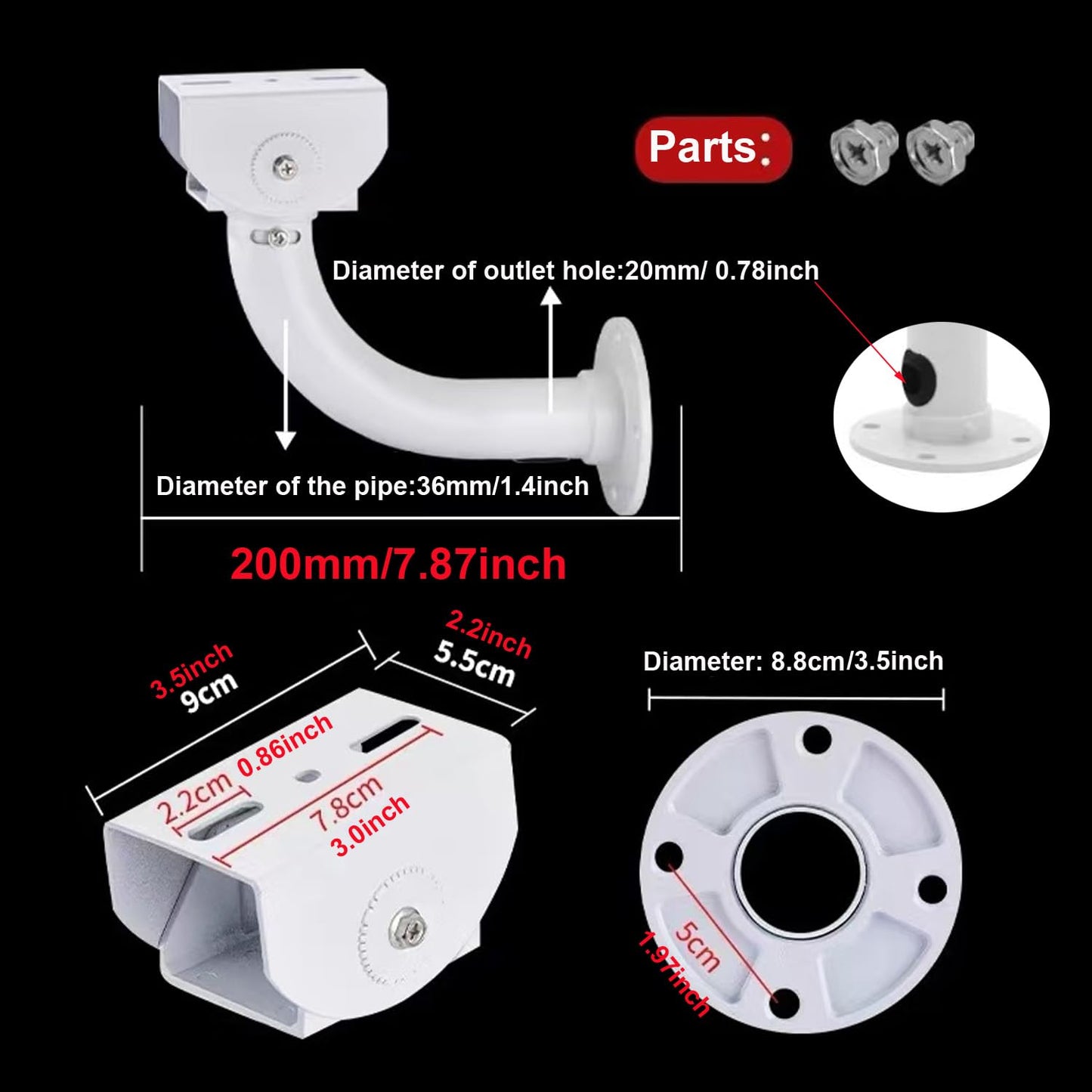 USIDAER Surveillance Security Camera Mount Bracket, Adjustable Universal Wall Mount for CCTV/IP/Dome Cameras with J Shape Mount (1 Pack)