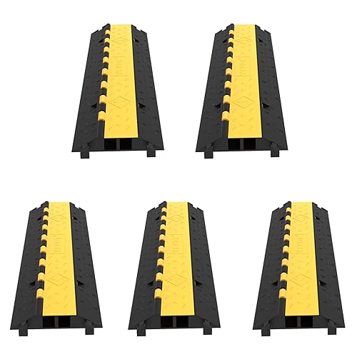 Happybuy 5 Pack Rubber Cable Protector Ramp 2 Channel Heavy Duty 66000lbs Load Capacity Cable Wire Cord Cover Ramp Speed Bump Driveway Hose Cable Ramp