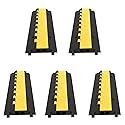Happybuy 5 Pack Rubber Cable Protector Ramp 2 Channel Heavy Duty 66000lbs Load Capacity Cable Wire Cord Cover Ramp Speed Bump Driveway Hose Cable Ramp