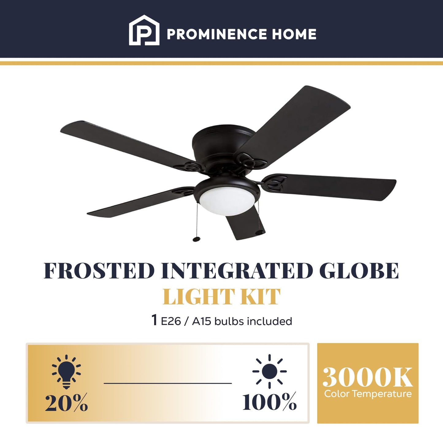 Prominence Home Benton Traditional 52 Inch Ceiling Fan with Light, LED Flush Mount Ceiling Fan, Indoor Fan with 5 Blades, Matte Black and Gray Cedar