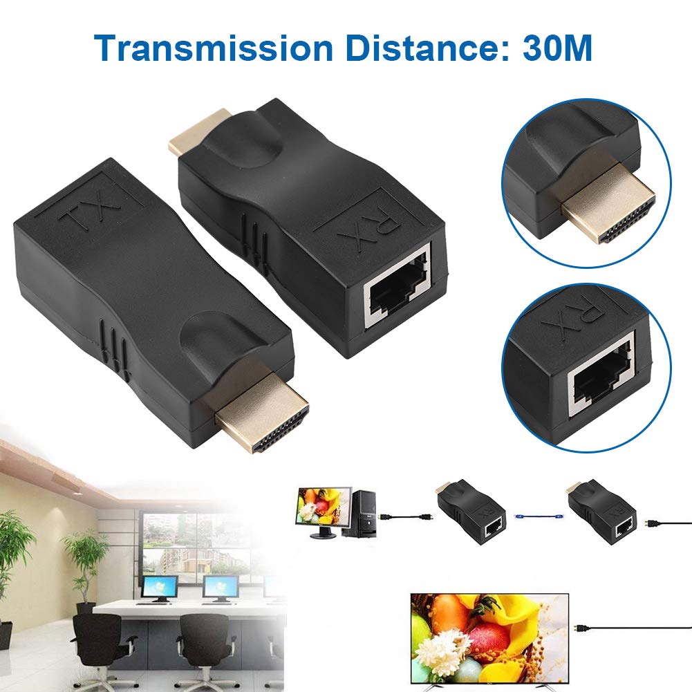 Zerone RJ45 to 1.4 Network Cable Extender, 30m Over Cat 5e/6 Ethernet LAN RJ45 Converter Repeater Support 3D 4K for HDTV STB