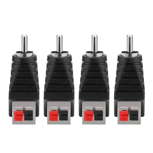 Borsuer RCA to Speaker Wires Adapter, 4Pcs RCA Male to Spring Press Type Terminal Speaker Wire Cable Converter Non-Soldering RCA Jacks
