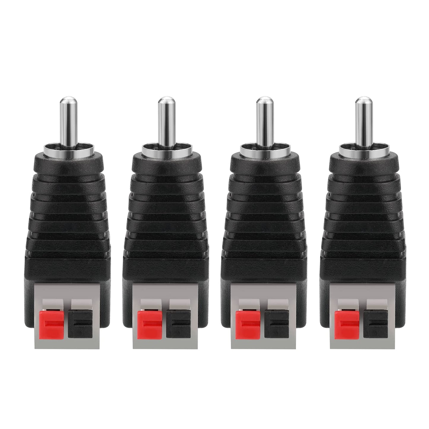 Borsuer RCA to Speaker Wires Adapter, 4Pcs RCA Male to Spring Press Type Terminal Speaker Wire Cable Converter Non-Soldering RCA Jacks