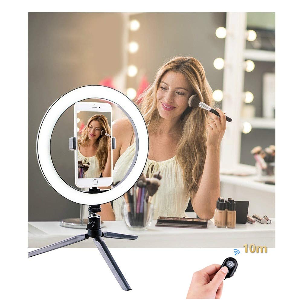 Ring Light with Stand OEBLD Dimmable Desk Selfie Ring Light with Phone Holder for Video Photography Remote Control for Makeup Live Streaming YouTube