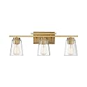 Savoy Essentials 8-1020-3-322 Calhoun Modern Clear Glass Bathroom Vanity Wall Light, 3-Light 180 Total Watts, 9" H x 24" W, Warm Brass