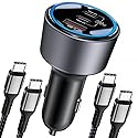 200W Car Charger, USB C Car Charger PD3.0 QC4.0 PPS Fast Charging Car Adapter with 2 100W USB C Cable 3 Port Type C Cigarette Lighter for Dell XPS