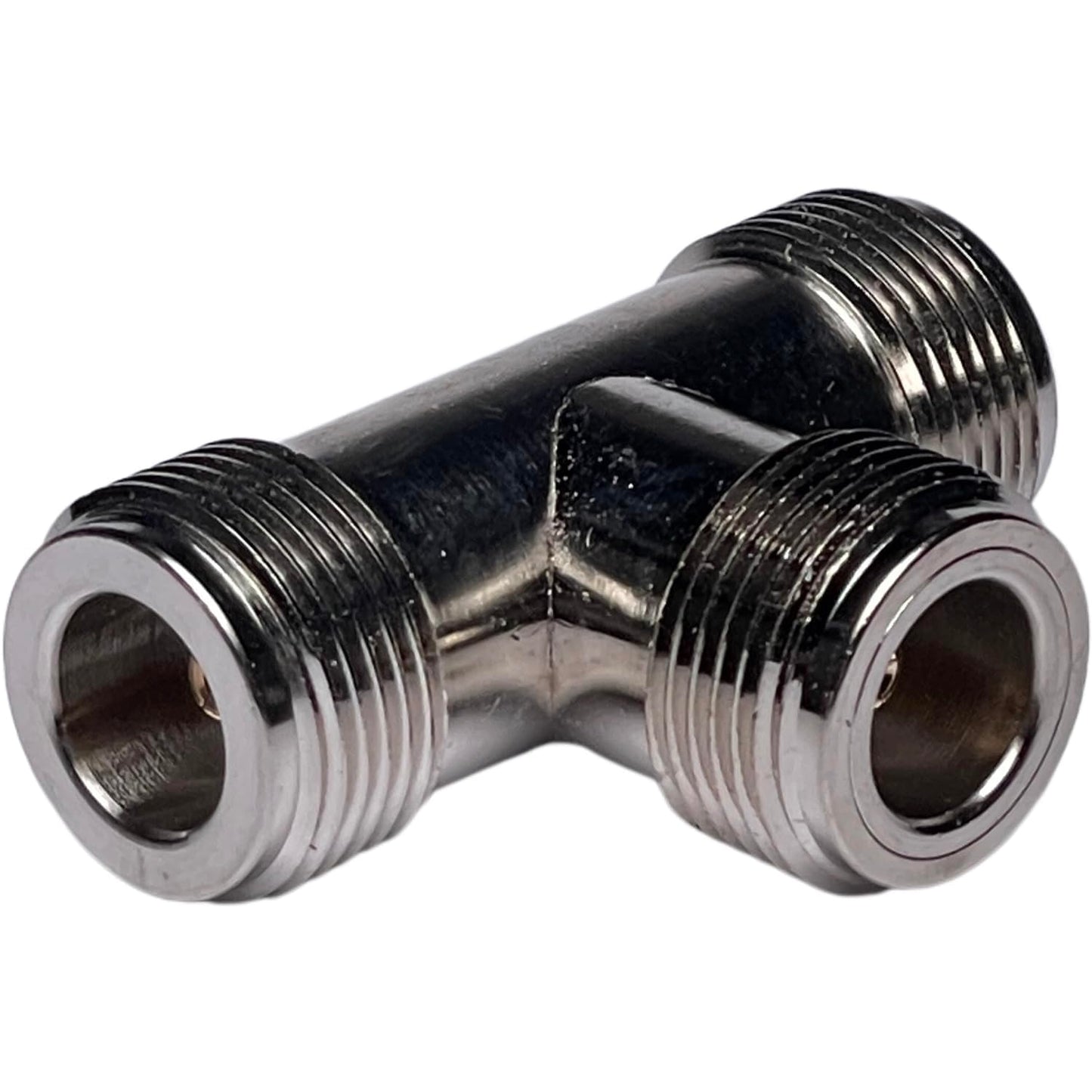 CESS N-Type Female 3-Way Coax T Splitter Adapter, Nickel, 2 Pack