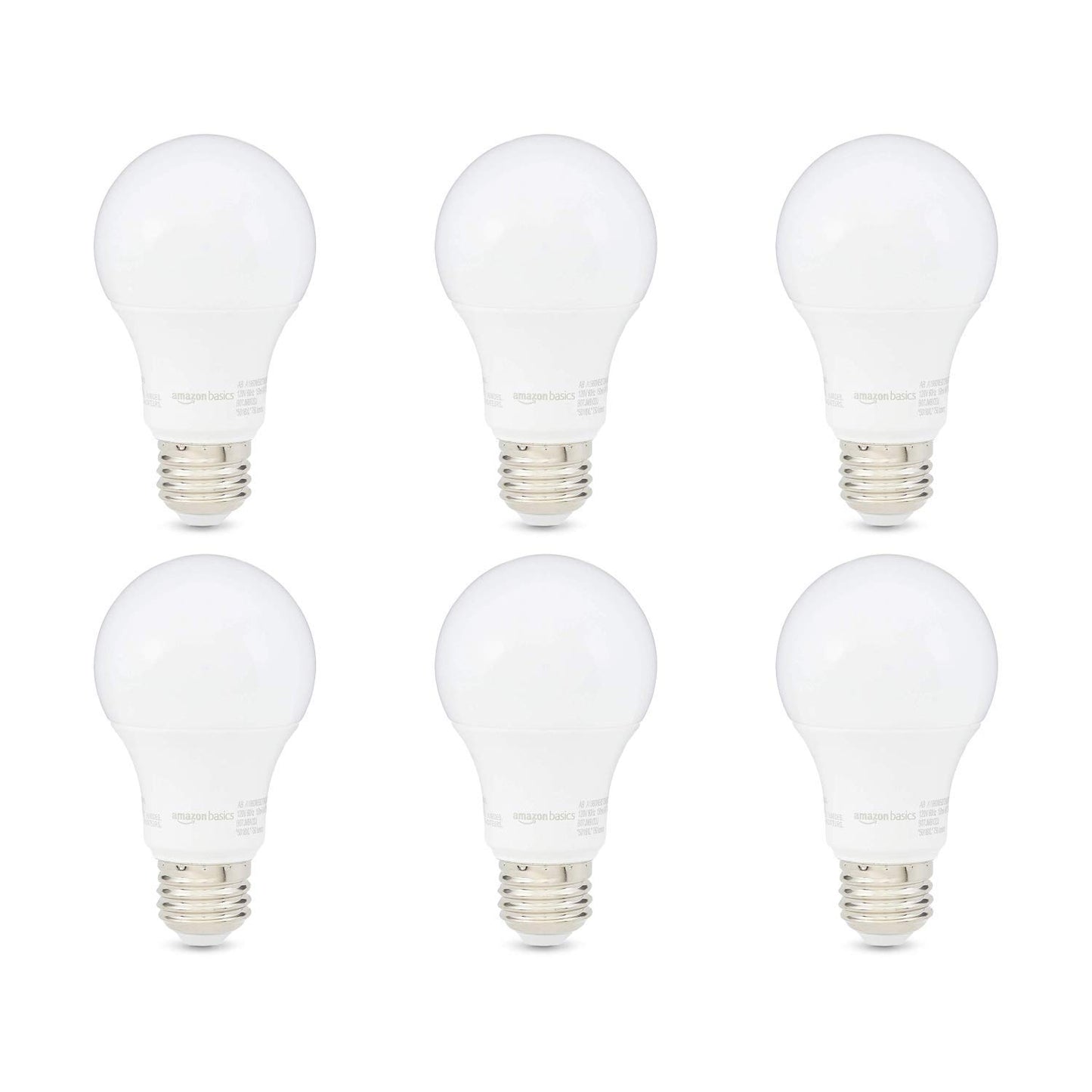 Amazon Basics A19 LED Light Bulb, 60W Equivalent, 9W Energy Efficient, E26 Standard Base, Soft White 2700K, Non-Dimmable, 10,000 Hour Lifetime, 6-Pack
