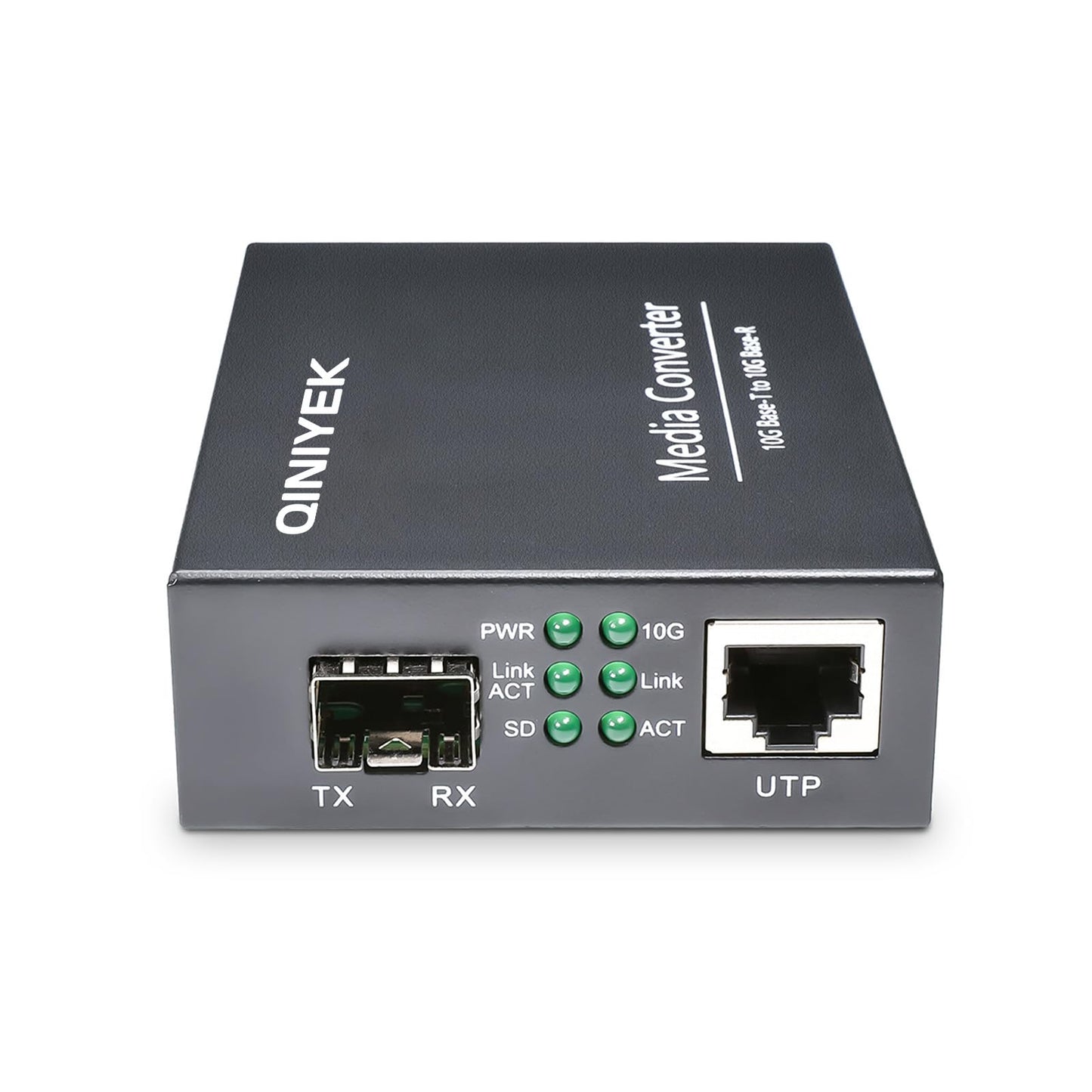 QINIYEK 10G Ethernet Media Converter, 1x 100M/1G/2.5G/5G/10GBase-T RJ45 to 1x 10GBase-X SFP+ Slot, Supports 10G SR/LR/10G-T Module,10G Fiber Ethernet