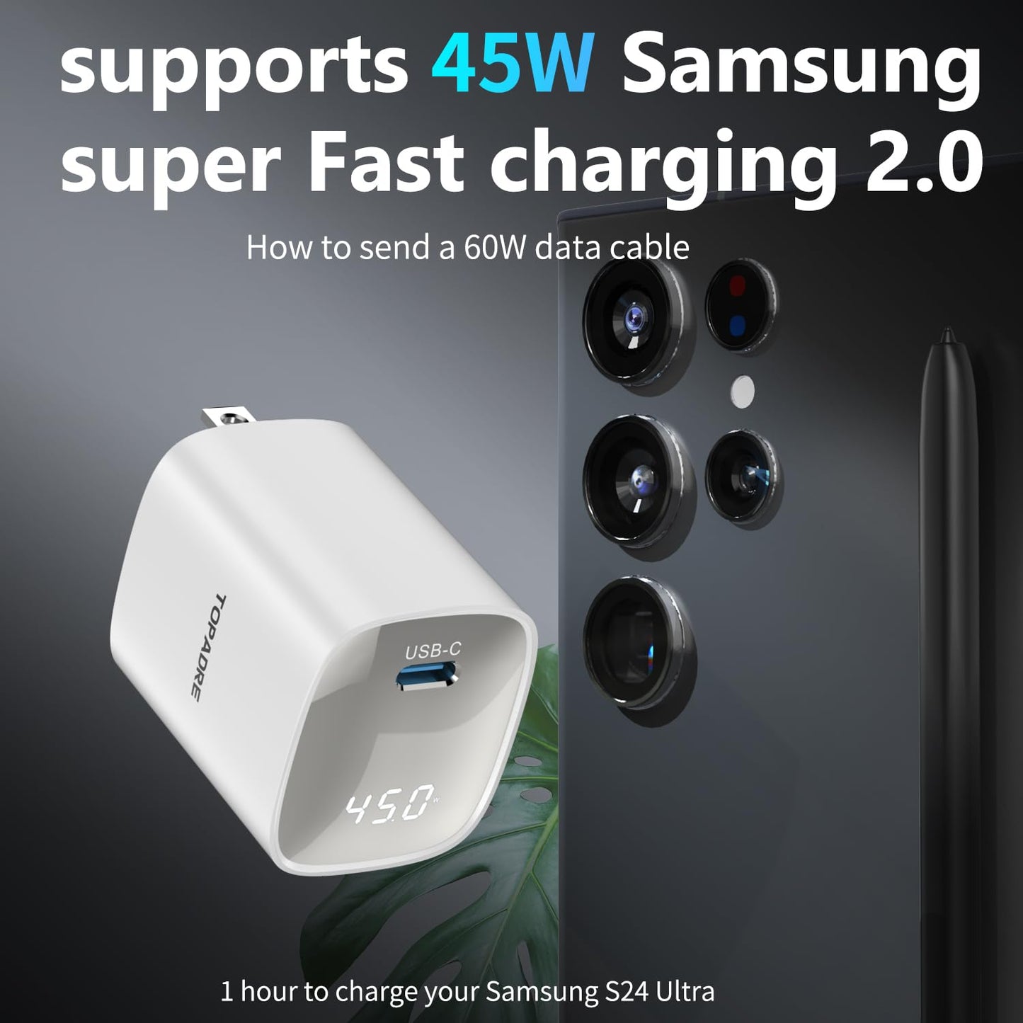 45W Super Fast Charger Type C with LED Display, PPS USB C Wall Charger with 100W Cable for Samsung Galaxy S24 Ultra/S23/Note All Series, for Galaxy