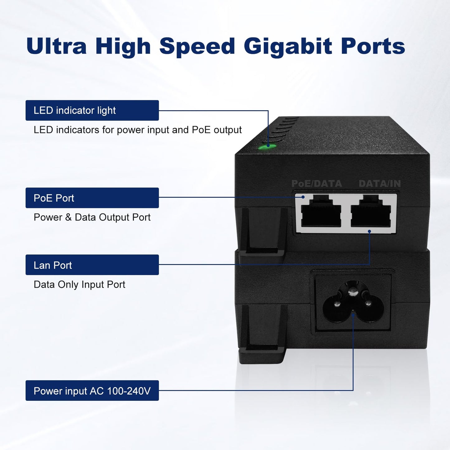 POE60-10G 60W 10Gbps IEEE 802.3bt PoE++ Injector